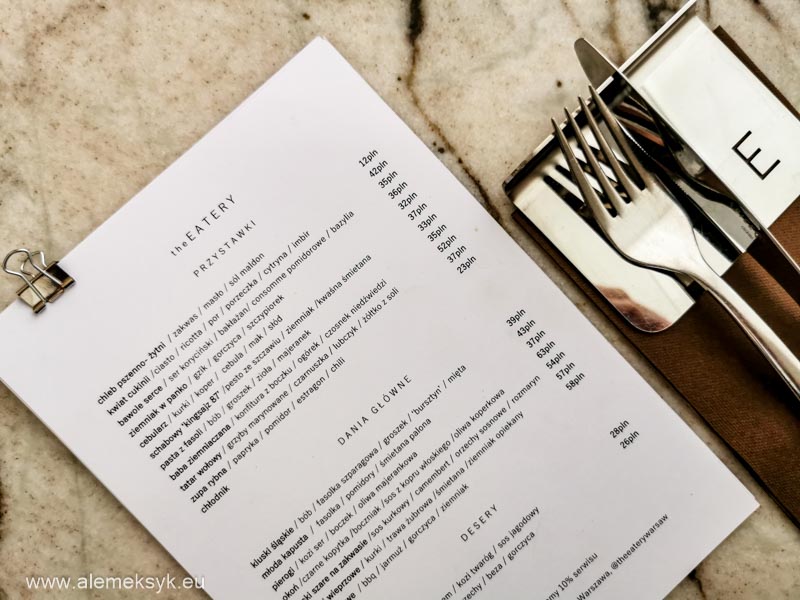 Restauracja The Eatery w Warszawie - menu
